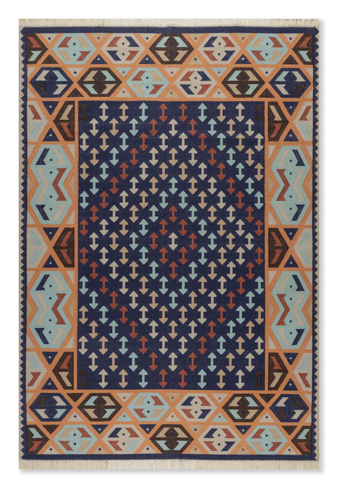 Geometrical Flat Woven Kilim Style Cotton Rug