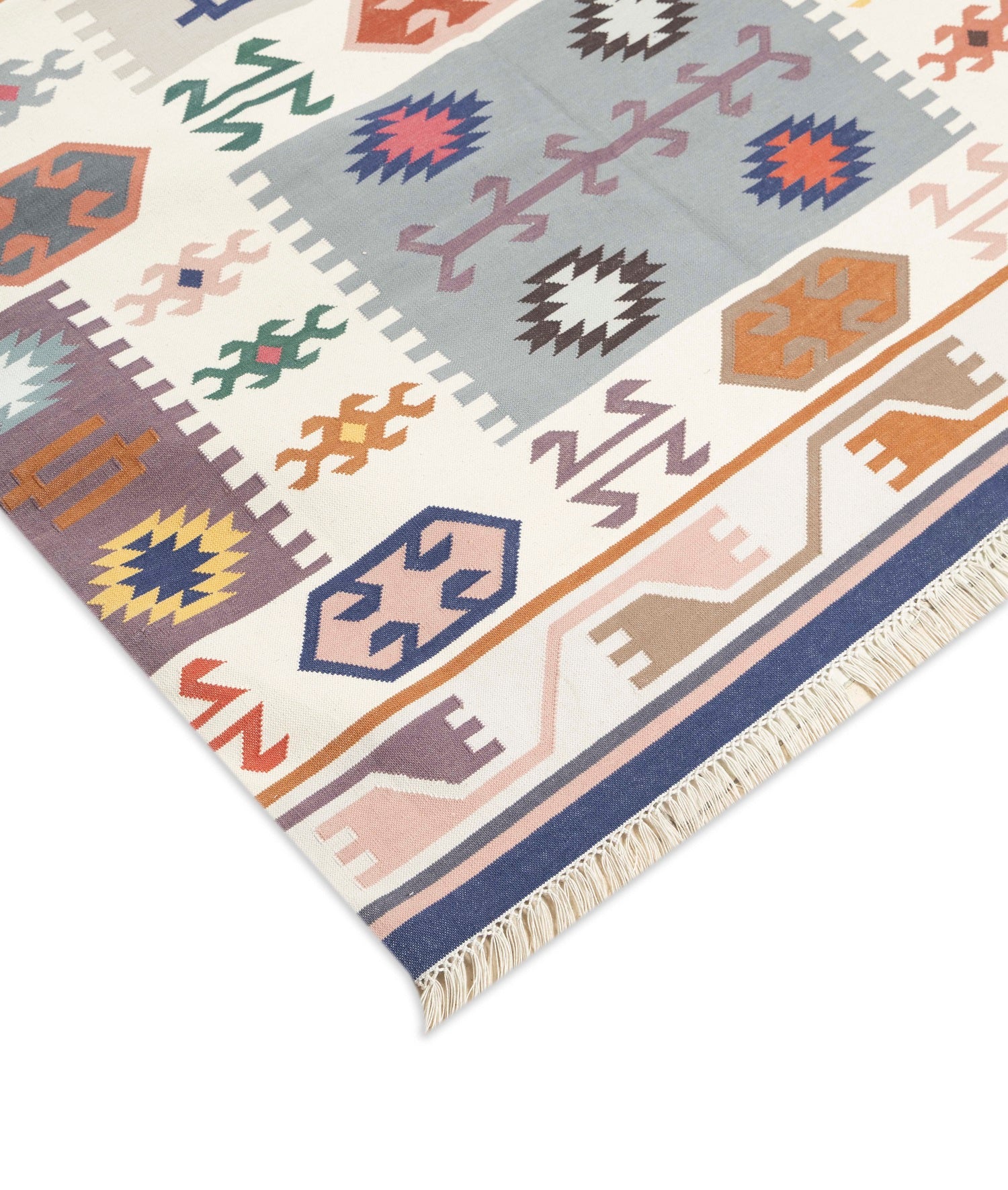 Art kilim style flat woven cotton durrie rug– Rughz