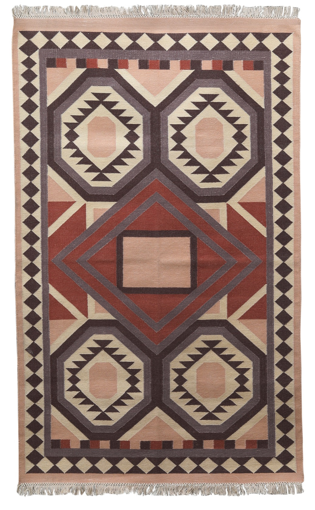 Art kilim style flat woven cotton durrie rug– Rughz