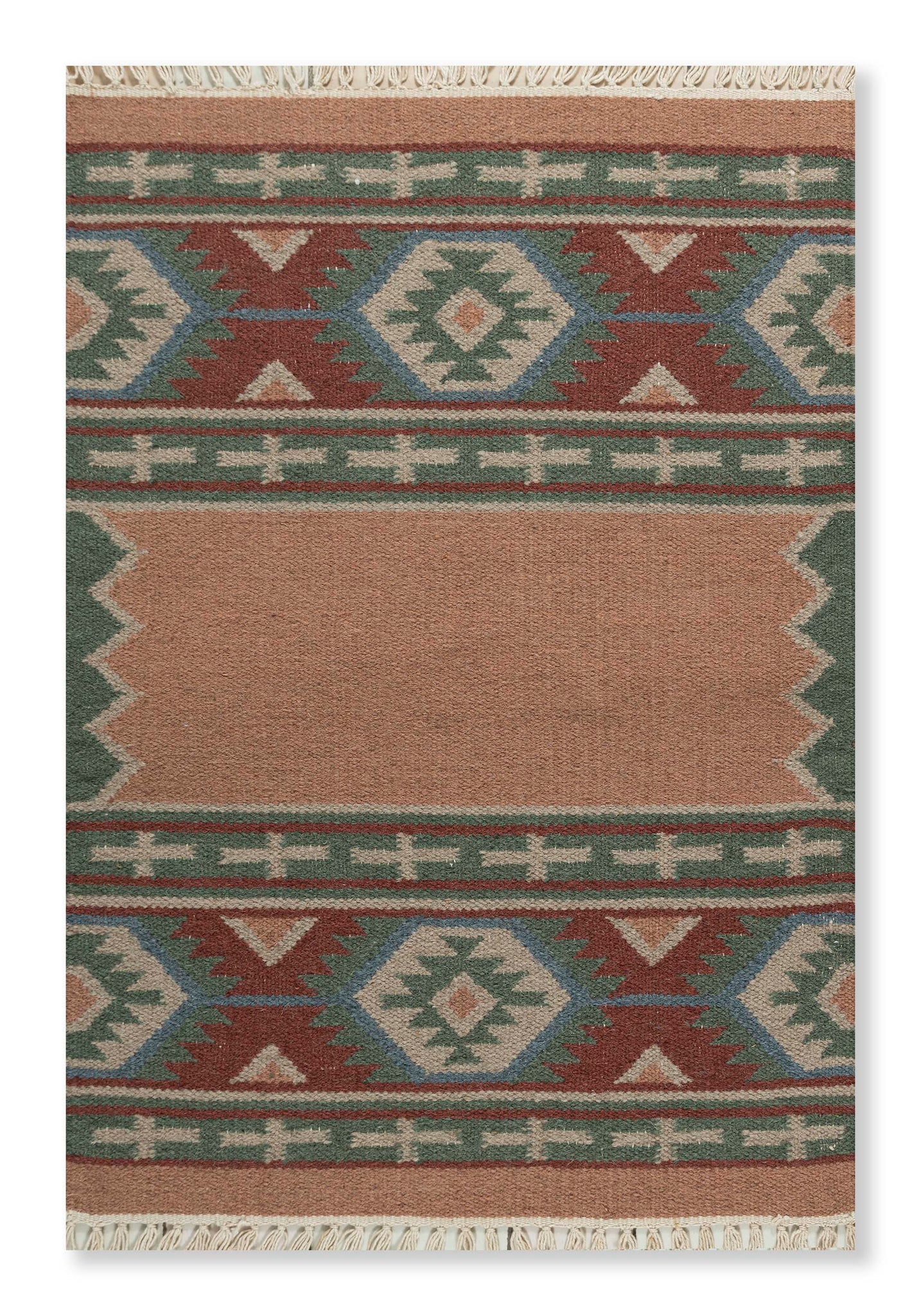 Rust Olive Kilim Wool Durrie Rugs