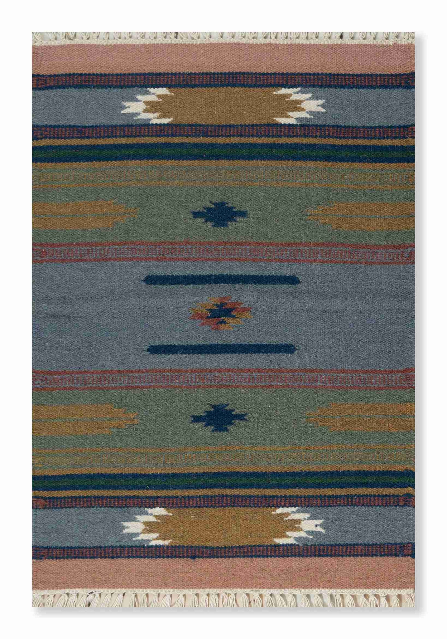 Rust Olive Kilim Wool Durrie Rugs