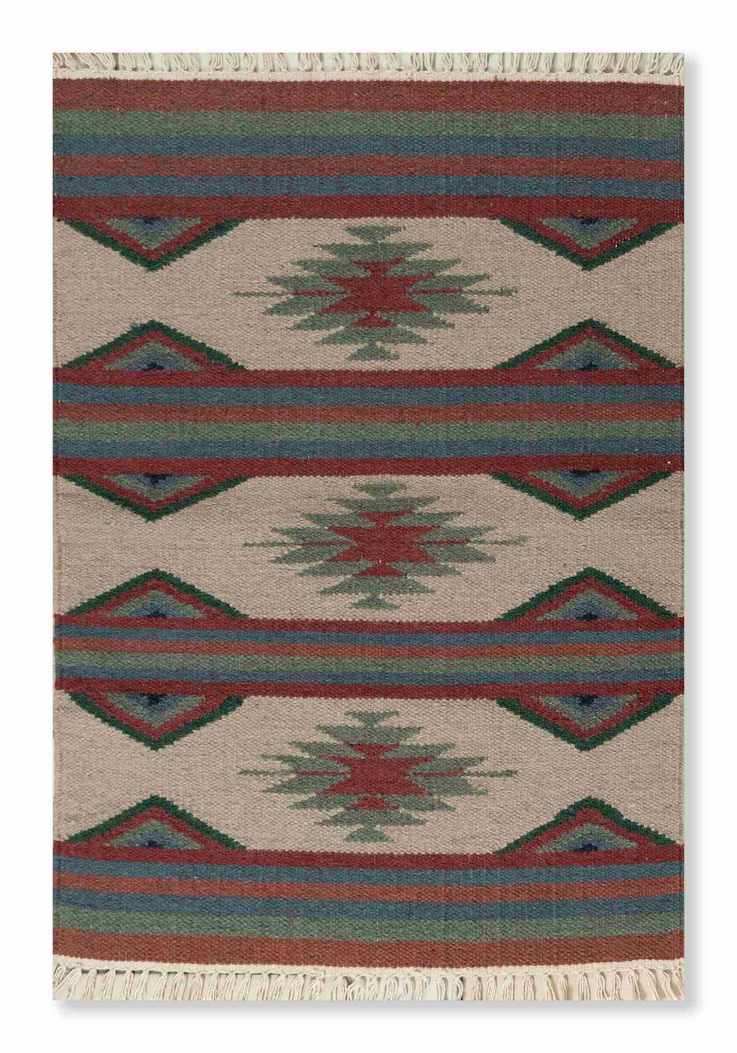 Rust Olive Kilim Wool Durrie Rugs