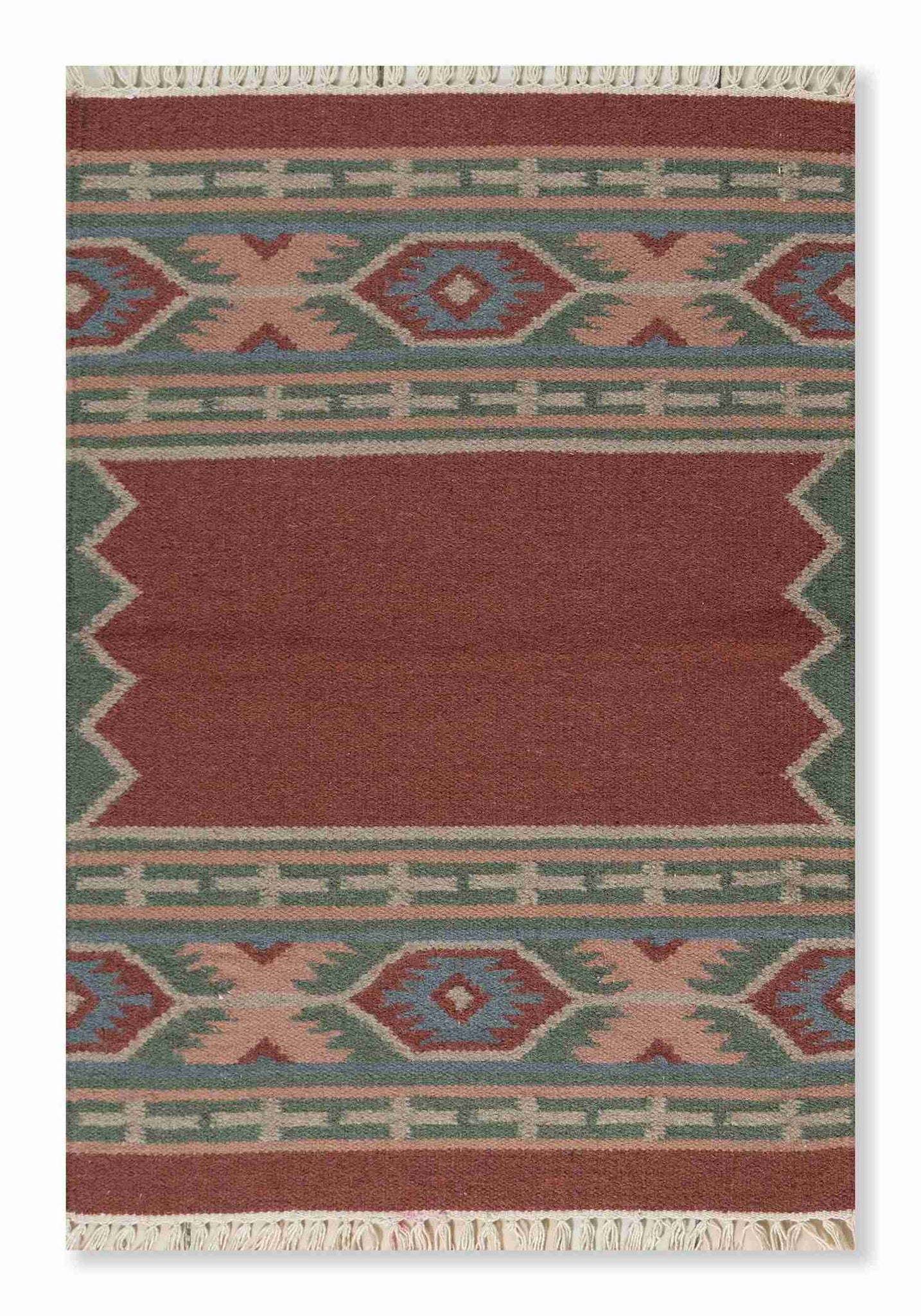 Rust Olive Kilim Wool Durrie Rugs