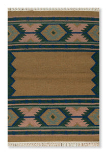 Rust Olive Kilim Wool Durrie Rugs