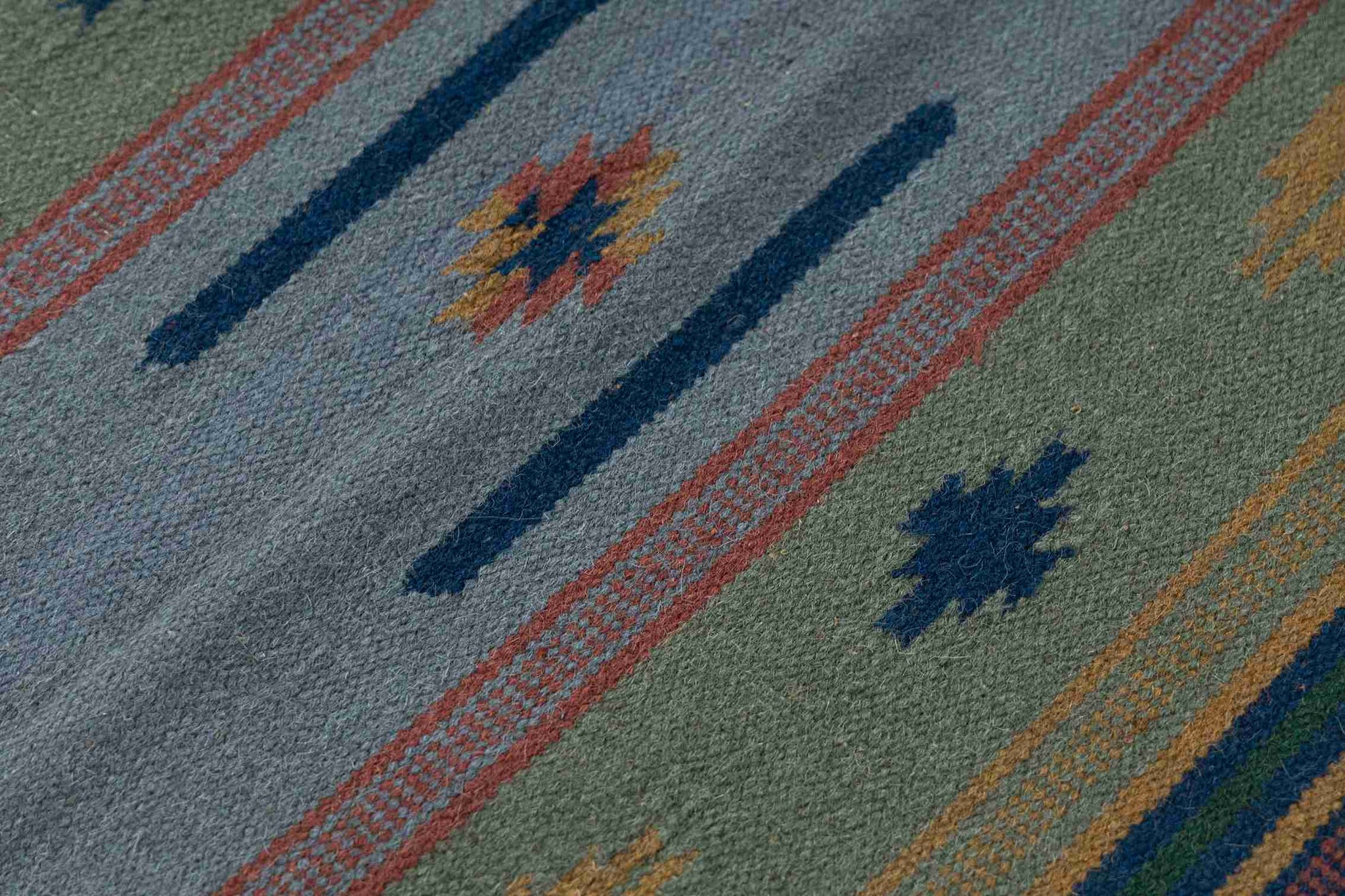 Rust Olive Kilim Wool Durrie Rugs
