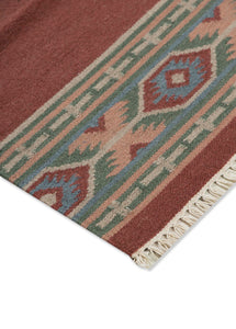 Rust Olive Kilim Wool Durrie Rugs
