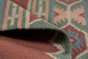 Rust Olive Kilim Wool Durrie Rugs