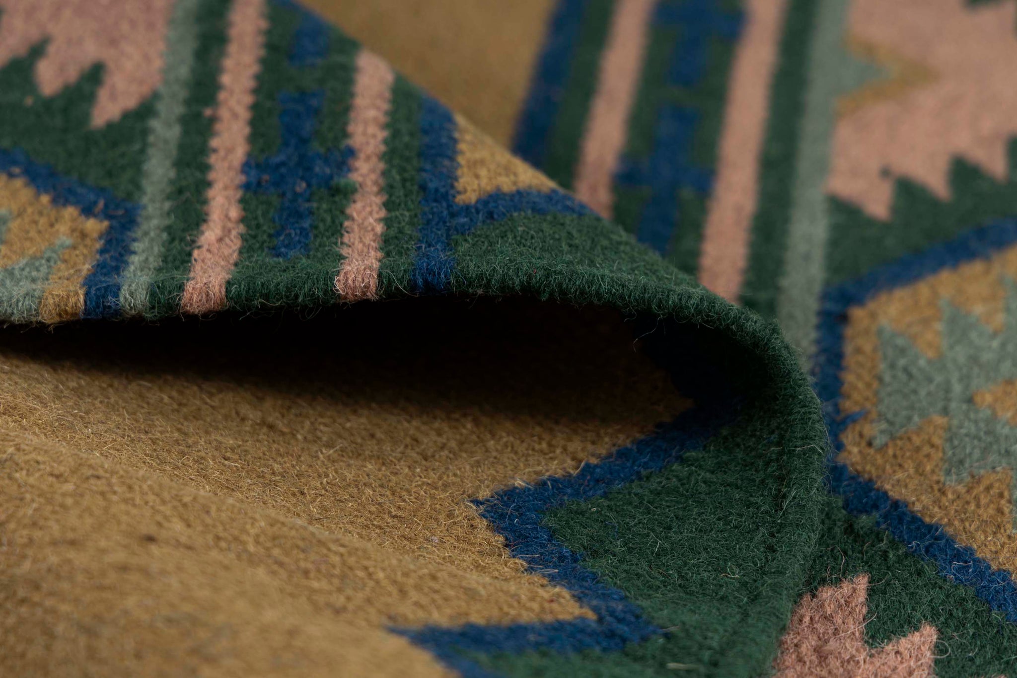 Rust Olive Kilim Wool Durrie Rugs