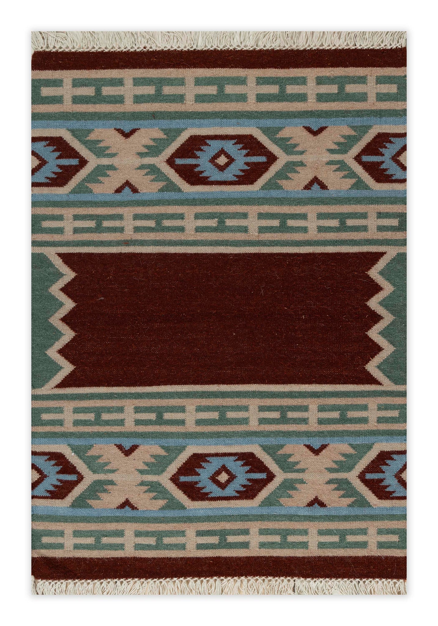 Rust Olive Kilim Wool Durrie Rugs