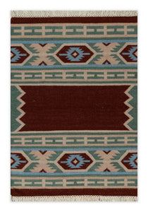 Rust Olive Kilim Wool Durrie Rugs