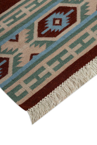 Rust Olive Kilim Wool Durrie Rugs