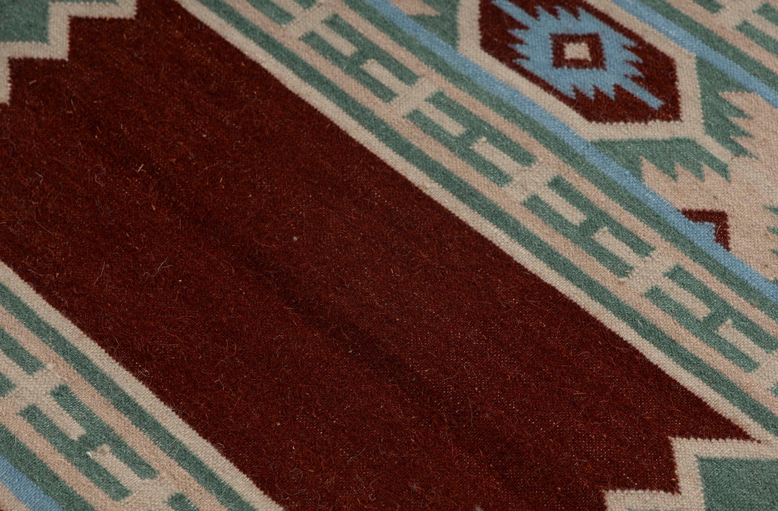 Rust Olive Kilim Wool Durrie Rugs