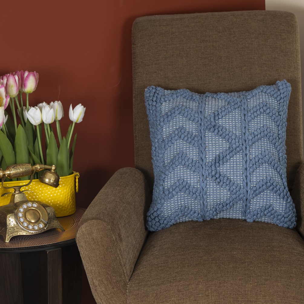 BOHO STYLE COTTON  NAVY HAND WOVEN CUSHION