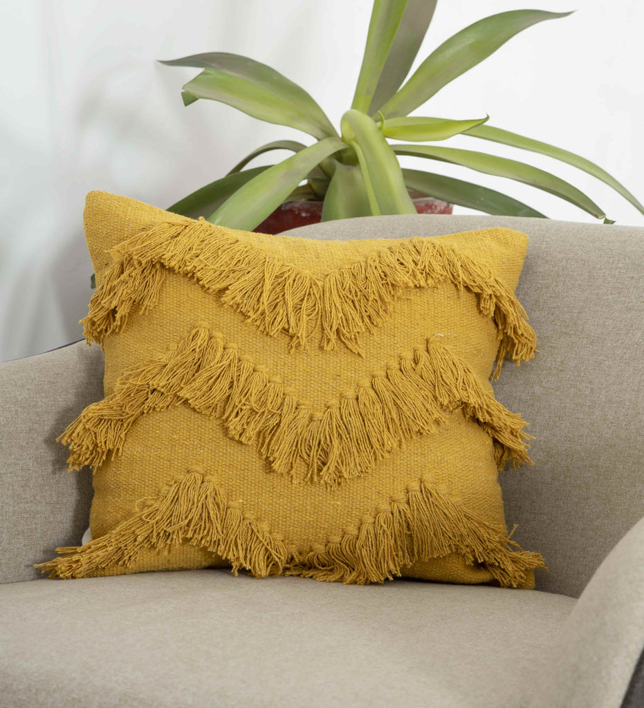 Boho Mustard Color Cushions BOHO STYLE COTTON YELLOW HAND WOVEN